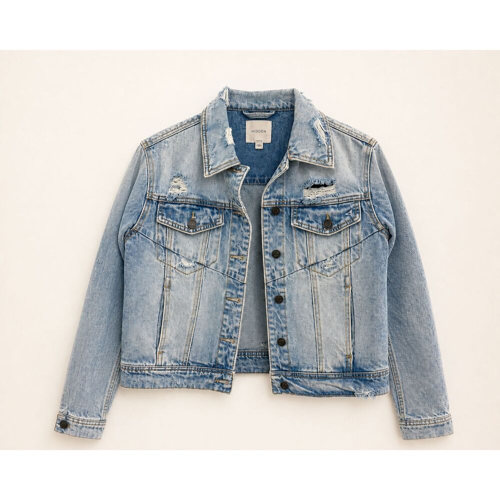 HIDDEN Jeans Distressed Denim Jacket Women XS Light Wash 100% Cotton Trucker